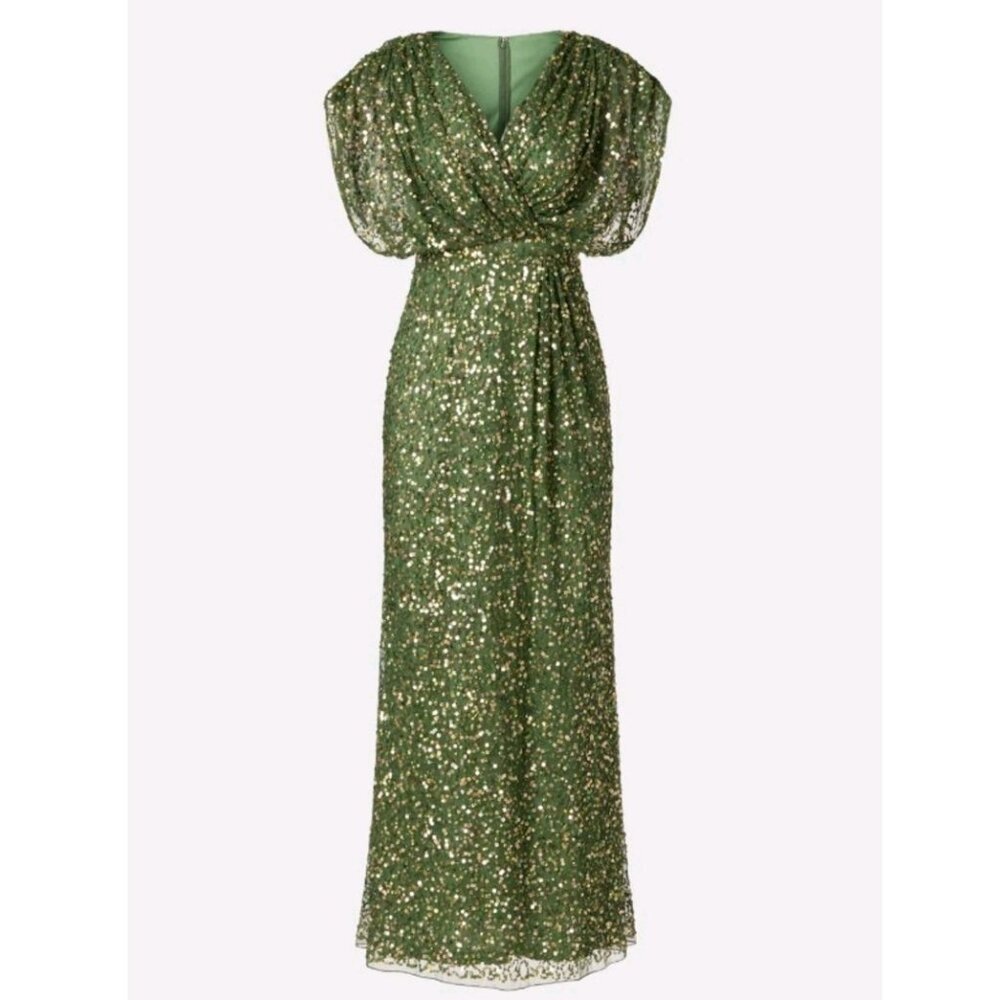 MAC DUGGAL Green Sequin Draped Dress, US size 2 - Picture 3 of 13